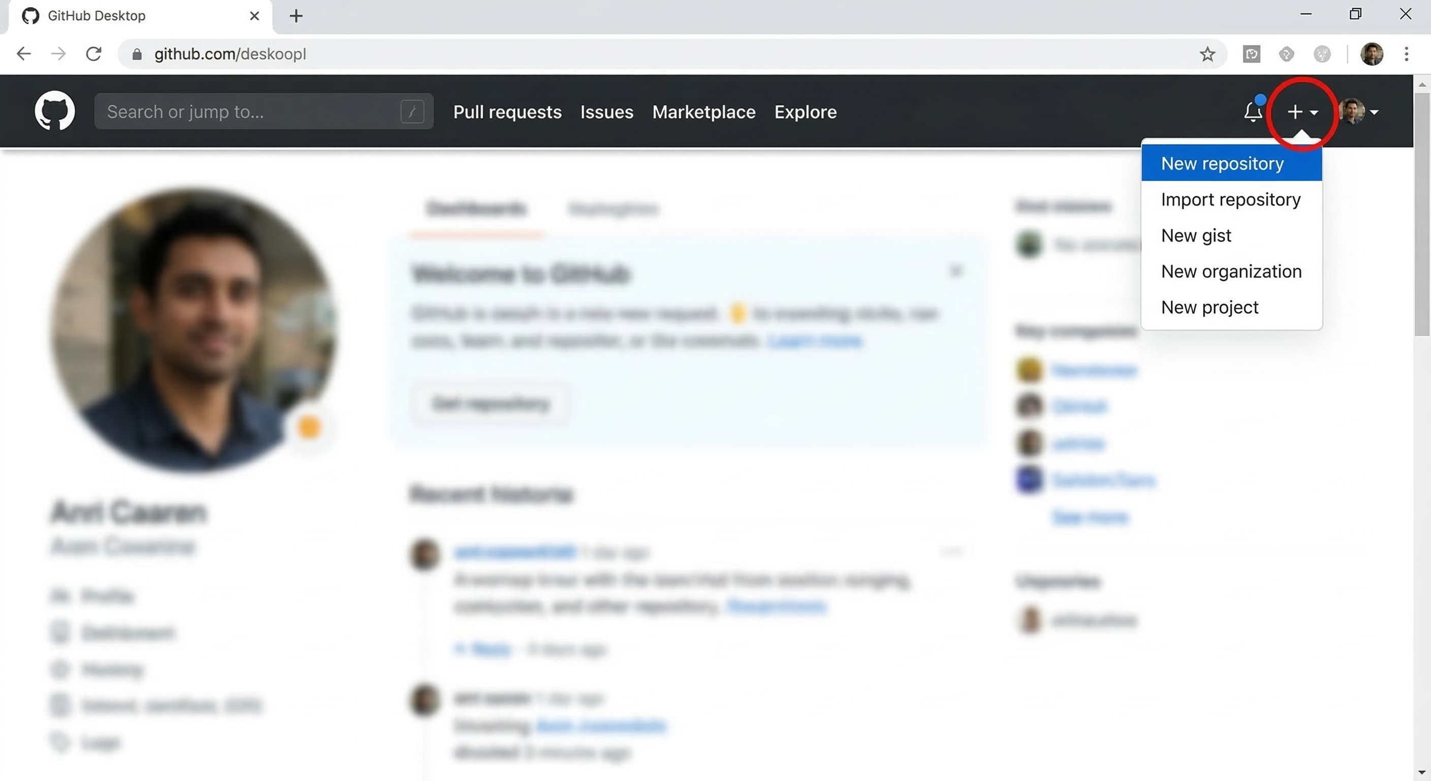 GitHub: Click the + icon in the top-right corner and select New repository